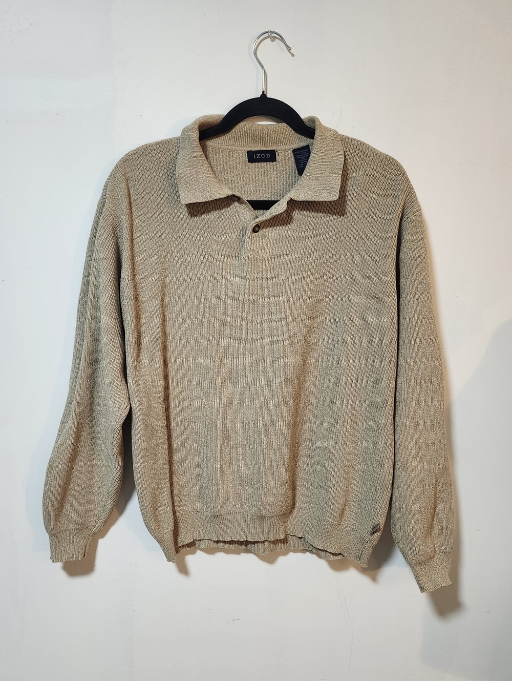 Izod Beige V-Neck Knit Polo Sweater